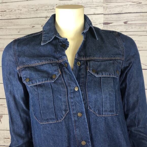 AllSaints Women’s Denise Louise Military Dark Blue Denim Shirt Dress size 0 - Picture 11 of 12